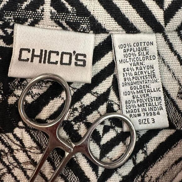 Chicos Maximalist Black & White Vest Silk Heavy Embroidery Rainbow Sz 3/XL Artsy - Picture 3 of 5